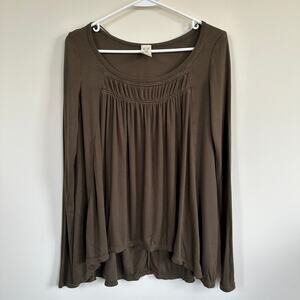 Free People We The Free Boho Babydoll Top Olive Green Scoop Neck Long Sleeve XS